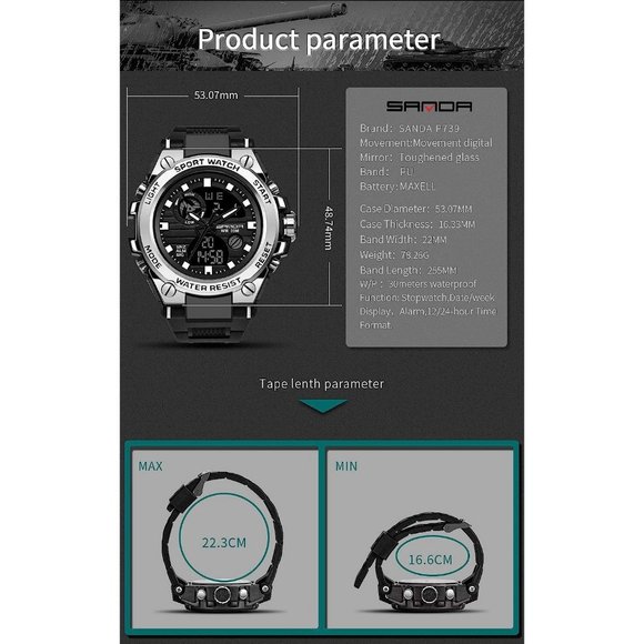 KXAITO Men's Sports Outdoor Waterproof Military Date Multi Function LED Watch - Picture 7 of 11